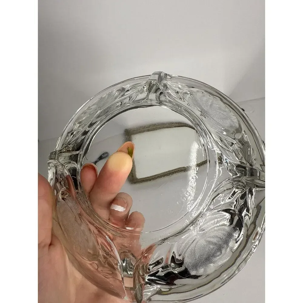 Vintage KIG Indonesia Glass Ashtray: Mid-Century Rose Design, 6”